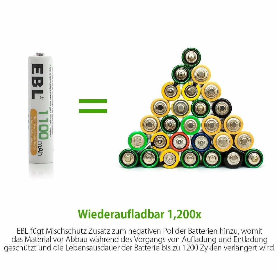 EBL Akku AAA / AA Micro Typ 2800mAh 1100mAh Mignon Wiederaufladbare Batterien DE - Bild 3 von 4