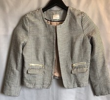 Kenar Women White Black Striped Fly-Away Cropped Open Jacket Blazer Size Large