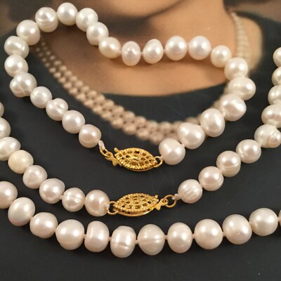 Parure Vintage Collier Et Bracelet Perles Baroques - Fermoir Or Jaune 14 Carats - Très Bon état