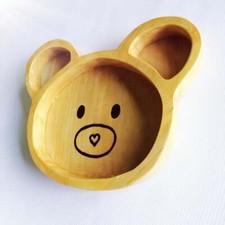 Wooden Baby Kids Dining Feeding Eating Table Plate Dish Tray Set  Spoon Animal