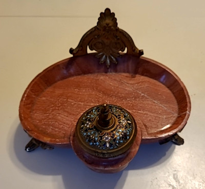 Unique Vtg. Decorative Perfume Cup & Soap Stone Jewelry Plate Ornate Legs (L27)