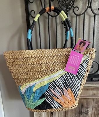 Tabitha Brown x Target Abstract Botanical Woven Straw Tote Brown