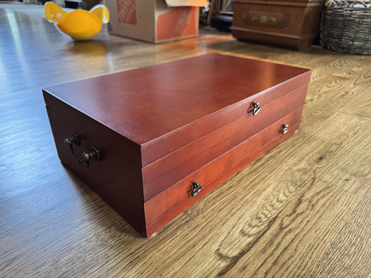 F.B Rogers 90 Pc Gold Plated Flatware Set in Wallace Wood Cherry