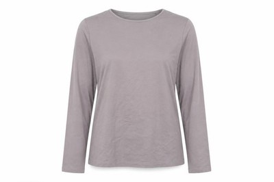 ESMARA Damen Basic T-Shirt Größe S Grau Einfarbig Rundhals Langarm Freizeit