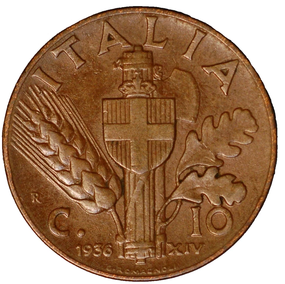 1936 Italy 10 Centesimi Vittorio Emanuele III  KM# 74 - Image 2 of 2