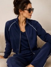 NEW Spanx Air Essentials Airpique Track Jacket Timeless Navy Medium Casual