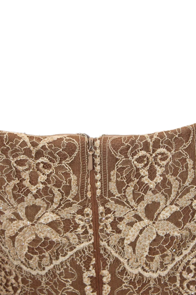 Vestido de noche Carmen Marc Valvo para mujer con correa de espagueti de encaje marrón talla 10 Foto 4 de 4