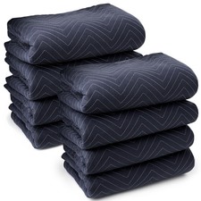 8 Moving Blankets Furniture Pads - Pro Economy - 80" x 72" Navy Blue and Black