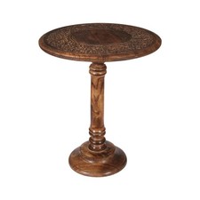 Goroly Home Hand Carved Wooden Pillar Table Pillar Small End Table Nightstand