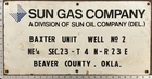 Vintage Porcelain Oil Field Sign - Sun Gas Co Baxter Unit Beaver Cty OK