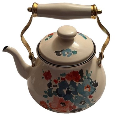 Floral Tea Kettle - Or Hot Water White With Multiple Flowers Good Condition