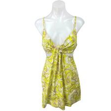 ASOS Design Yellow Linen Sleeveless Paisley Knot Front Cut Out Mini Sun Dress 6