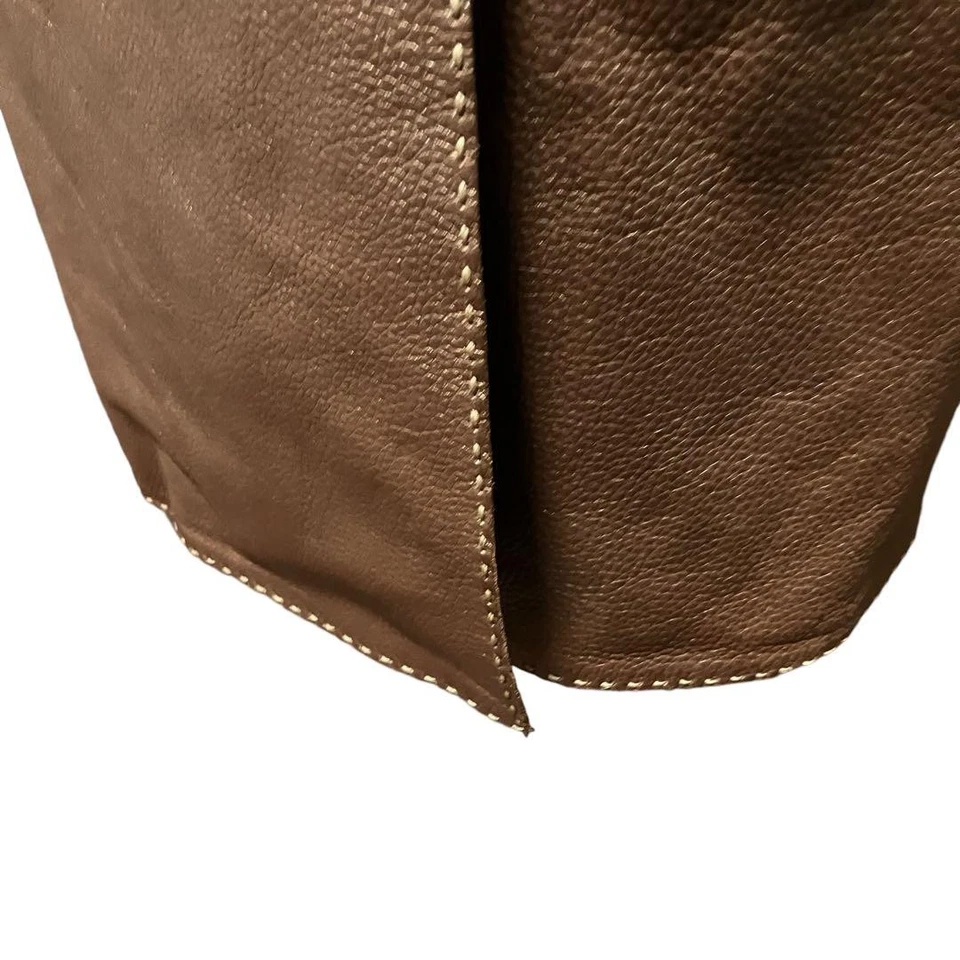 USED LL FENDI SELLERIA LEATHER LONG COAT, HAND STITCHED GOOD - Image 3 of 4