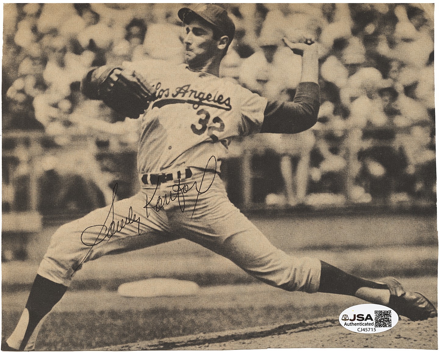 Sandy Koufax Autographed Signed Los Angeles Dodgers Newspaper Photo JSA 