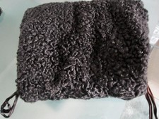 Vntg 1940 Hand MUFF Black Curly Persian Lambswool Silk Zip Pouch 15" x13" USA