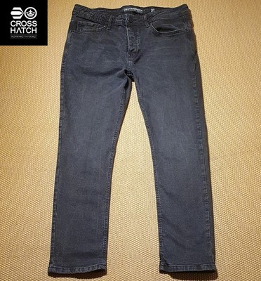 Crosshatch Buraca Herren Jeans schwarz Slim Fit Größe 36 S W36 L30 Stretch Denim