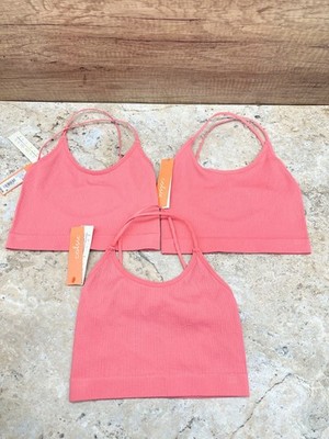 3 X Colsie Ribbed Seamless Bralette Crop Top Sleeveless Coral Pink Stretch XS
