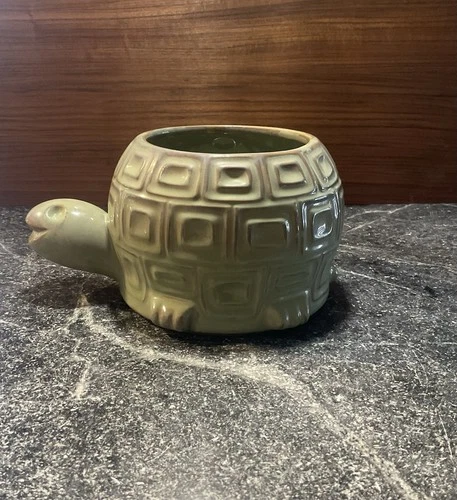 Rare Green Vintage McCoy Pottery Smiling Turtle Planter  - READ.