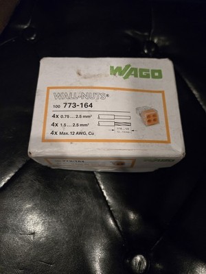 Wago 773-164 Wall-Nuts Connector 4-Wire 18-12 Solid 16-12 Stranded Box of 100