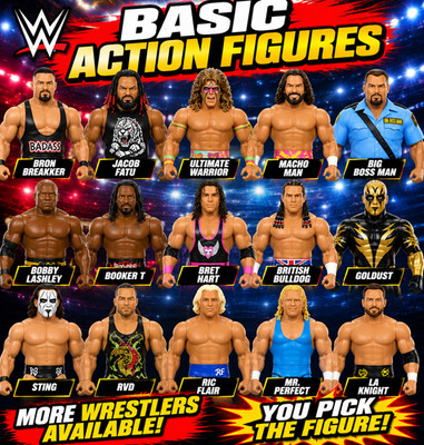 WWE Basic Series Wrestling Action Figure Mattel Hart RVD Mankind Fatu Breaker