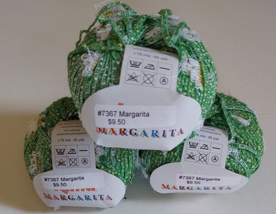 Katia MARGARITA Ribbon Yarn Color #12 Green and White 3 skeins Discontinued