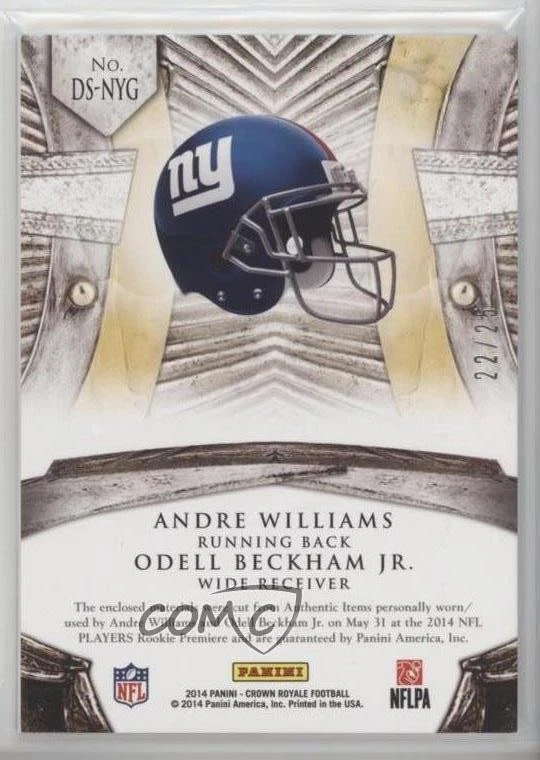 2014 Panini Crown Royale Prime /25 Andre Williams Odell Beckham Jr #DS-NYG RC - Image 2 of 2