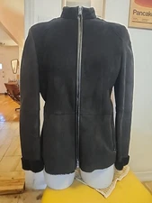 Elie Tahari 100% Real Lamb Shearling Jacket Fur Leather Black Size Small EUC