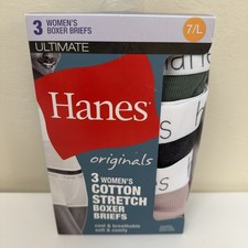 HANES 3 PK Originals Ribbed Breathable Cotton Boxer Briefs Underwear Sz 7/L