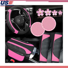 10pcs Car Interior Set Steering Wheel Cover Seat Belt Cover Pads Ccolor Pink 10pcs Car Interior Set Steering Wheel Cover Seat Belt Cover Pads Ccolor Pink