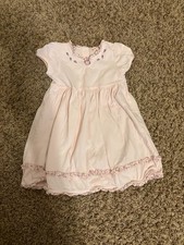 Janie and Jack Light Pink Dress 12-18 Months Rosebud Embroidery Short Sleeve