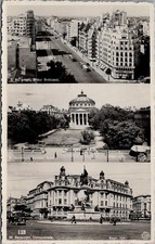 1937, Three Views of BUCURESTI, Romania Real Photo Postcard