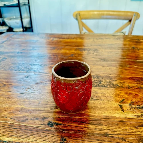 Studio Art Pottery Tumbler Cup Handmade Signed By The Artist Textured Red