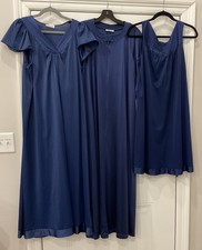 Vintage Vanity Fair 2 Nightgowns 1 Robe Set Size Medium Dark Blue Olga Like