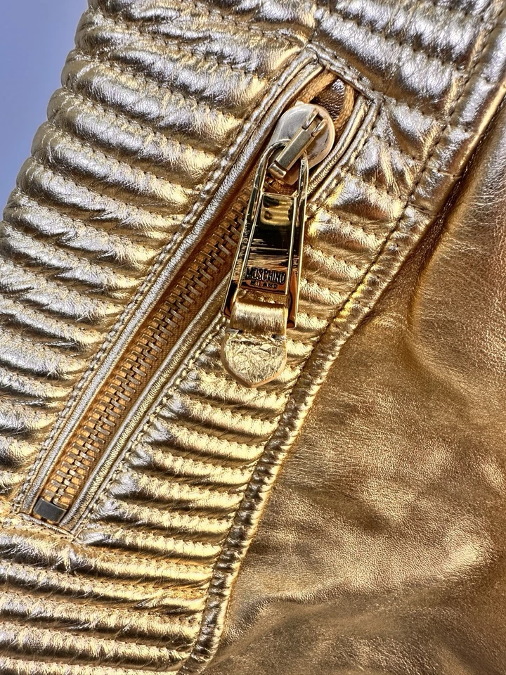 Vestido Moschino Dorado Piel de Oveja Cuero Dorado Talla 4 38 Foto 4 de 4