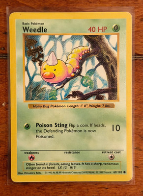 1999 Pokémon Weedle Shadowless 69/102 Base Set Regular TCG LP