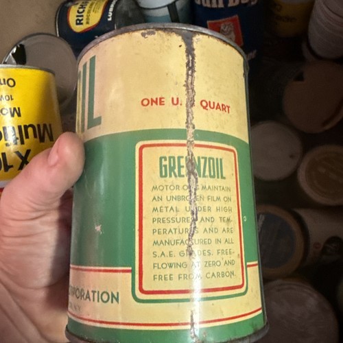 Raro! Vintage Greenzoil Crown Petroleum Houston TX 1 Qt quarto latta olio motore lattina - Foto 4 di 12