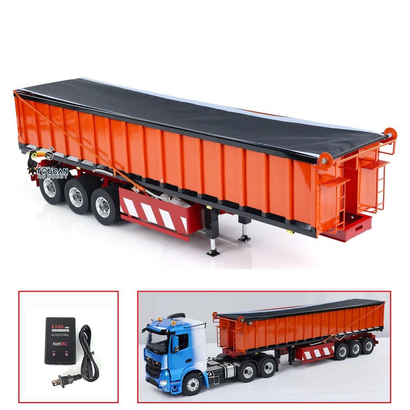 US STOCK 1:14 Metal 3Axles Hydraulic Dump Trailer Electric Awning for RC Tractor