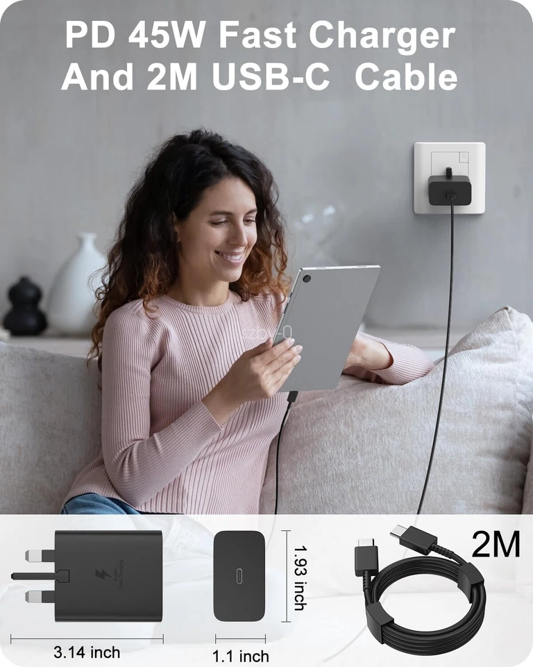 45W Super Fast Charging Charger Adapter 6Ft Cable For Samsung S25 S24 S23+ Ultra - Image 3 of 4