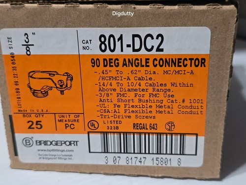 25pc - Bridgeport 3/8" 90° Degree Angle Connector, 801-DC2 - Picture 7 of 10