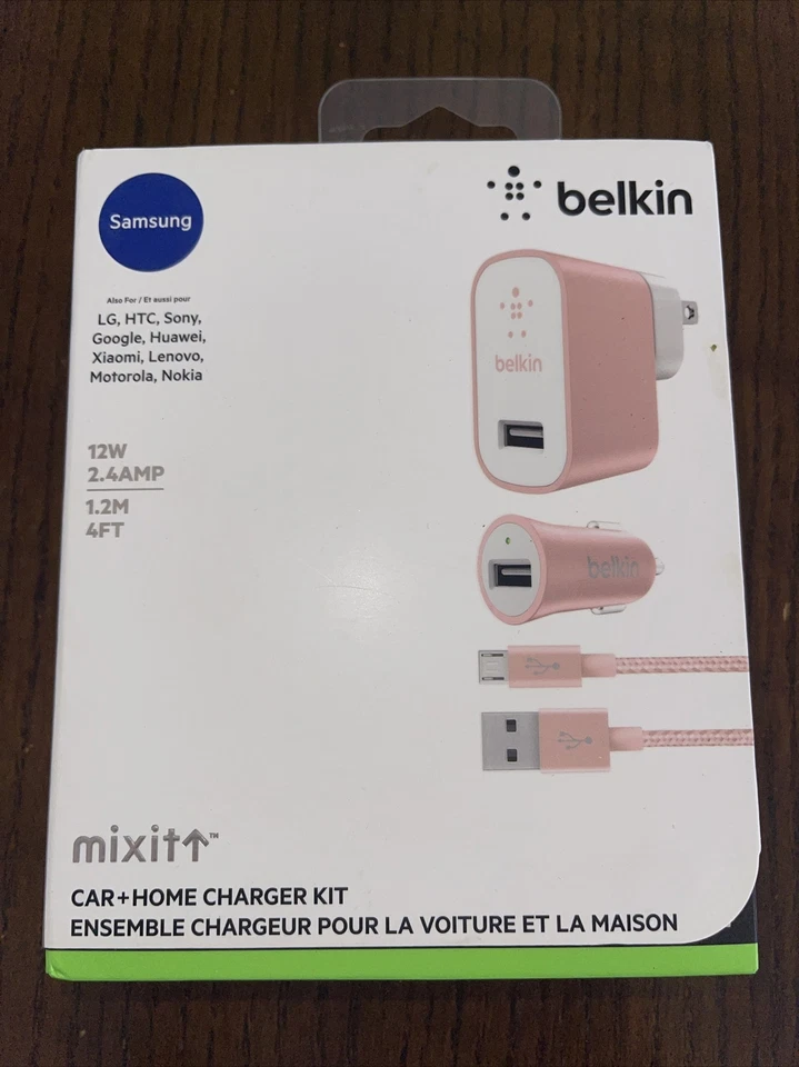 Kit Cargador Cabezal de Pared Belkin Micro USB Coche Vehículo Oro Rosa Samsung LG Foto 2 de 4