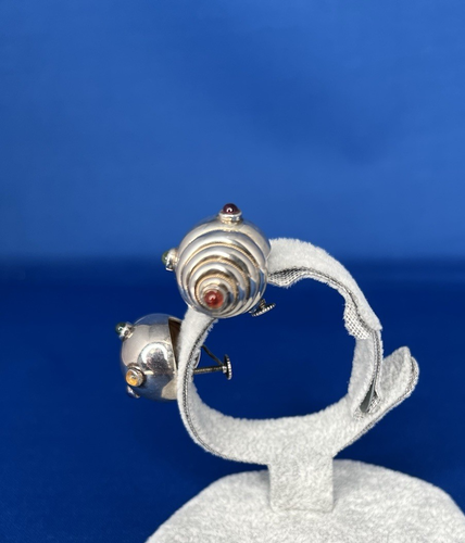 Vintage Sterling Silver MFA Spuntnik Gemstone Earrings Shell Spiral - Picture 3 of 12