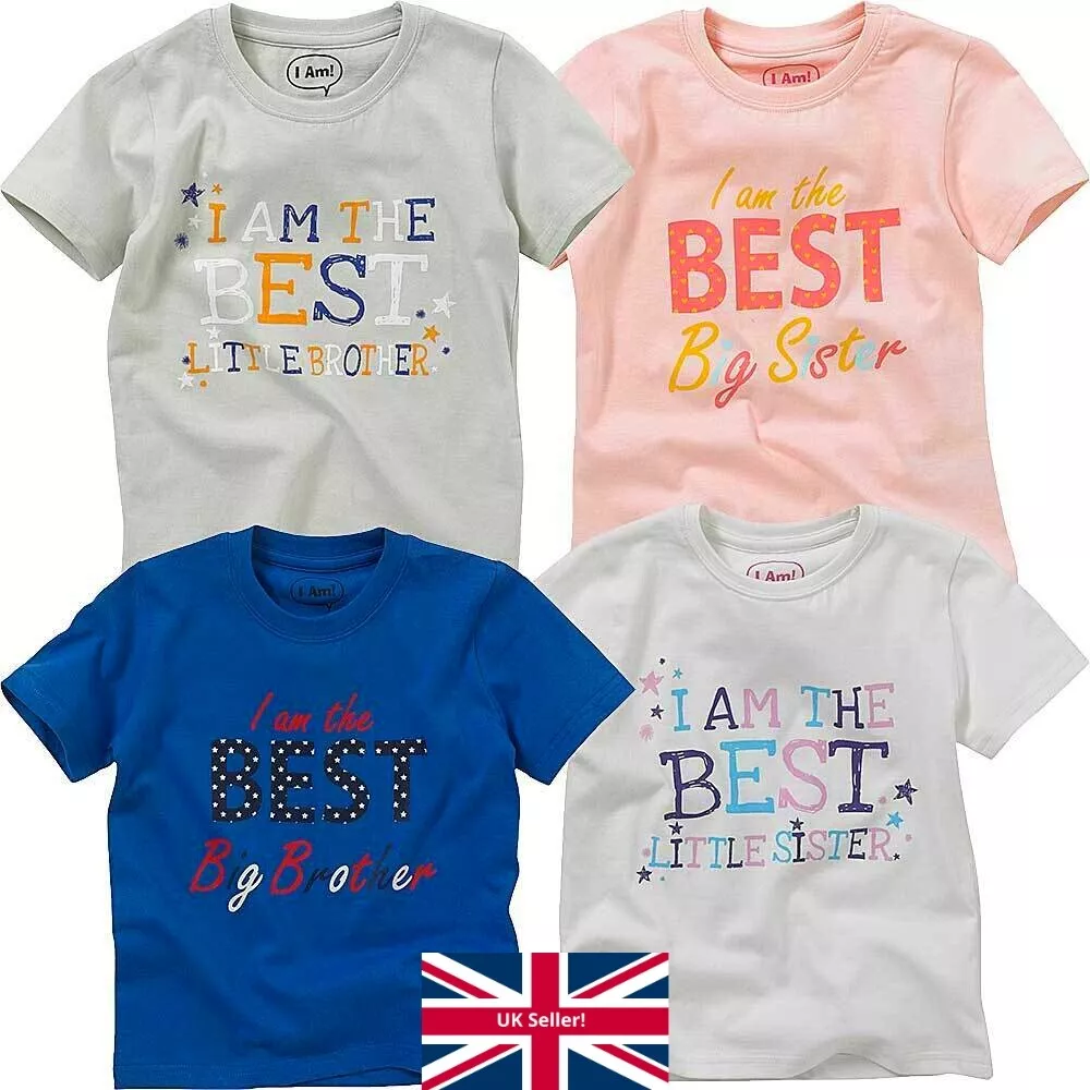 Childs Boys Girls Best Big Little Brother Sister Birthday T Shirt Tops Cotton