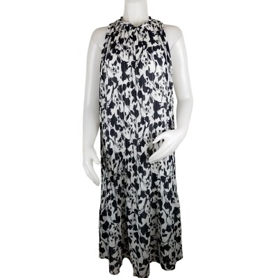 A New Day Womens Medium Nacy White Floral Pleated Midi Dress NWT