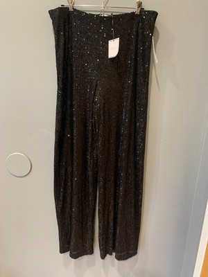 NEW Premier Amour Sequin Women Wide Leg Pants XL Black Lined Elastic Waist