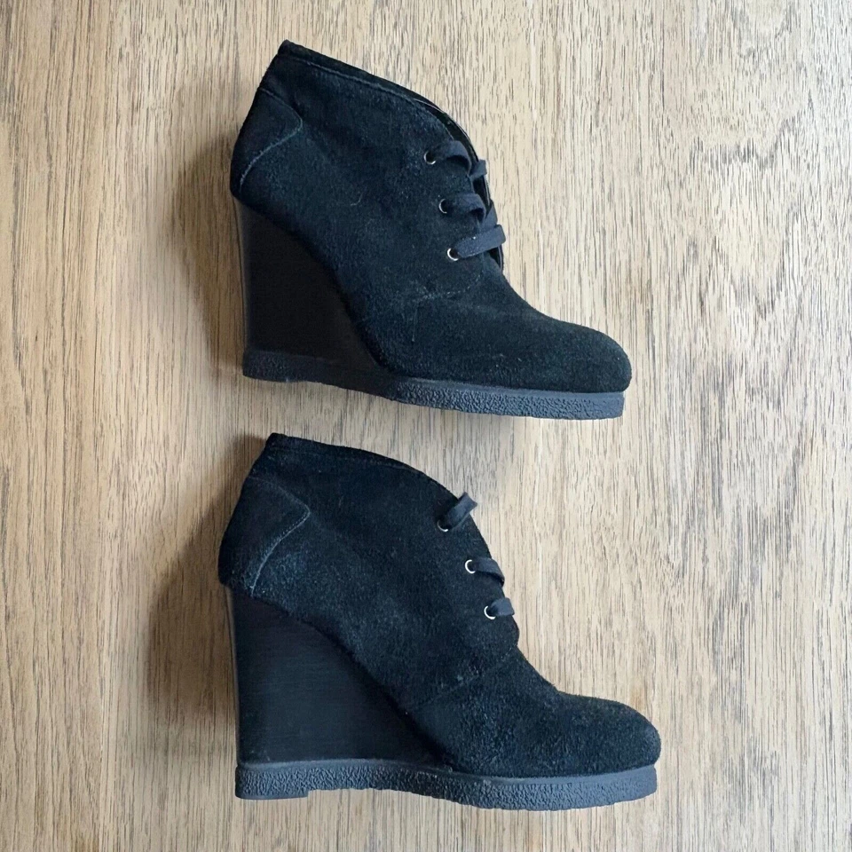 TESORI Marissa Gamuza Tacón de Cuña Botines Negros Botines Cachicho TALLA 7.5M Foto 4 de 4