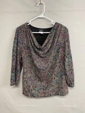 MSK Womens Top Colorful Glitter Knit Cowlneck Long Sleeve Size Large