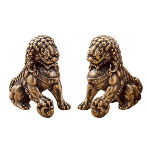 Mini Sculpture de Lion chinois en laiton, Souvenir pour accessoire de - Picture 1 of 18