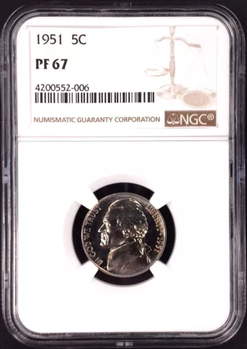 1951 Proof Jefferson Nickel certified PF 67 by NGC!