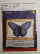 Cross Stitch Complete Kit Set The Blue Butterfly 25 x 19 cm on 11 Count Cloth