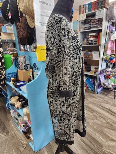 NWT Sigrid Olsen Signature Dress 4 Black Putty (Off White) Silk Sheer 3/4 Sleeve - Picture 2 of 7